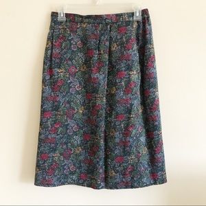 VINTAGE 80s Metallic Floral Print Knee Length Sheath Skirt Fitted Pencil Sz 9-10